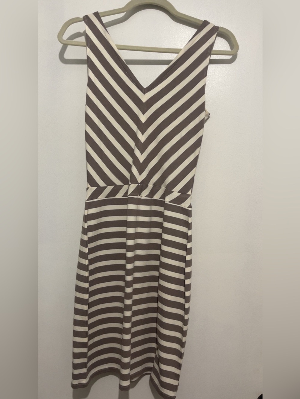 Daniel Cremieux Brown and Cream Striped V-Neck Midi Dress